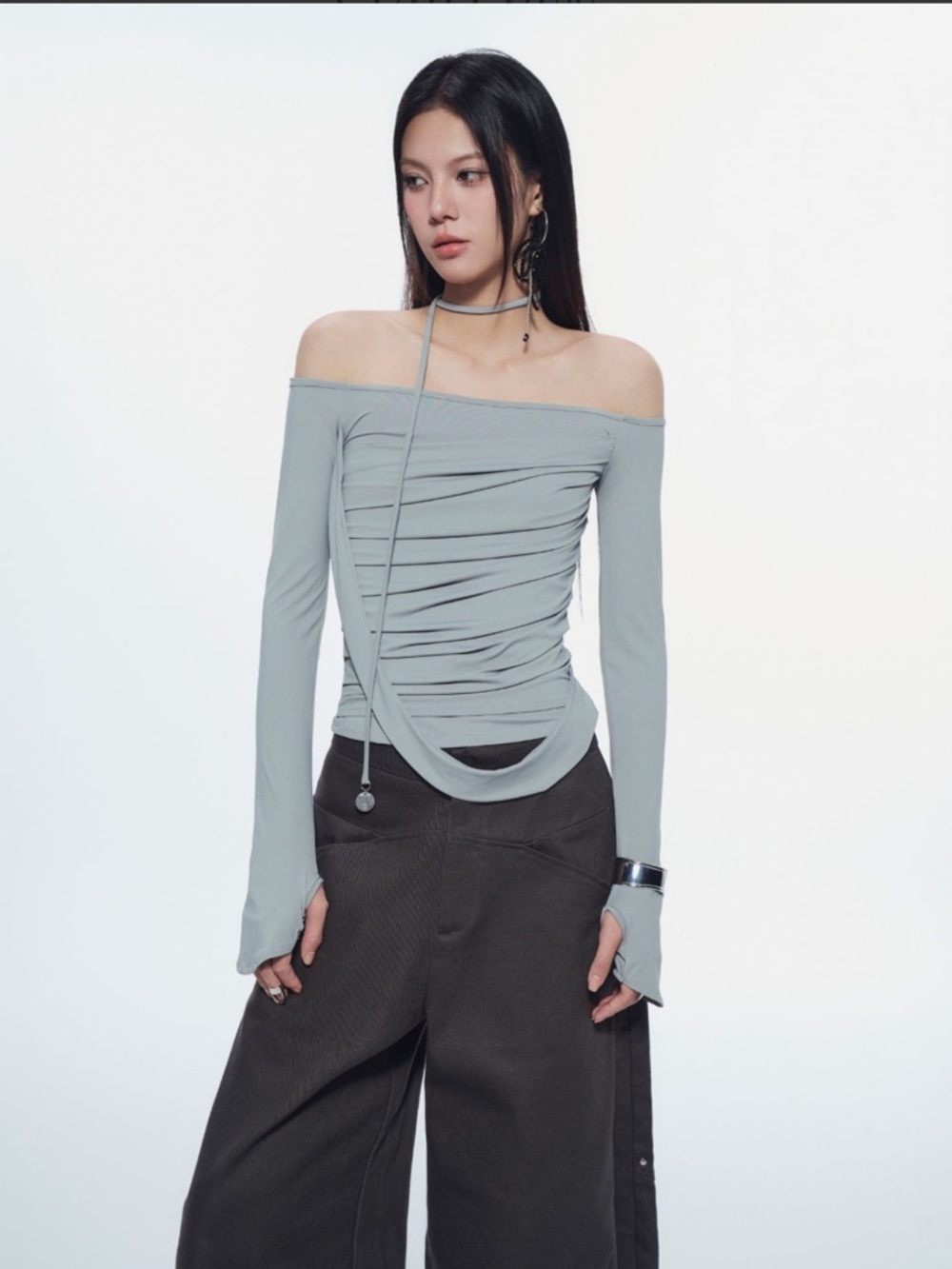 Bunnyhill concept Off-Shoulder Ruched Long-Sleeve Top